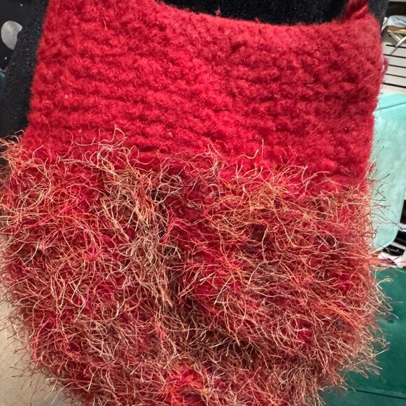 Handmade Crossbody Felted Bag, Fuzzy Eyelash Knit, Red - Picture 9 of 13